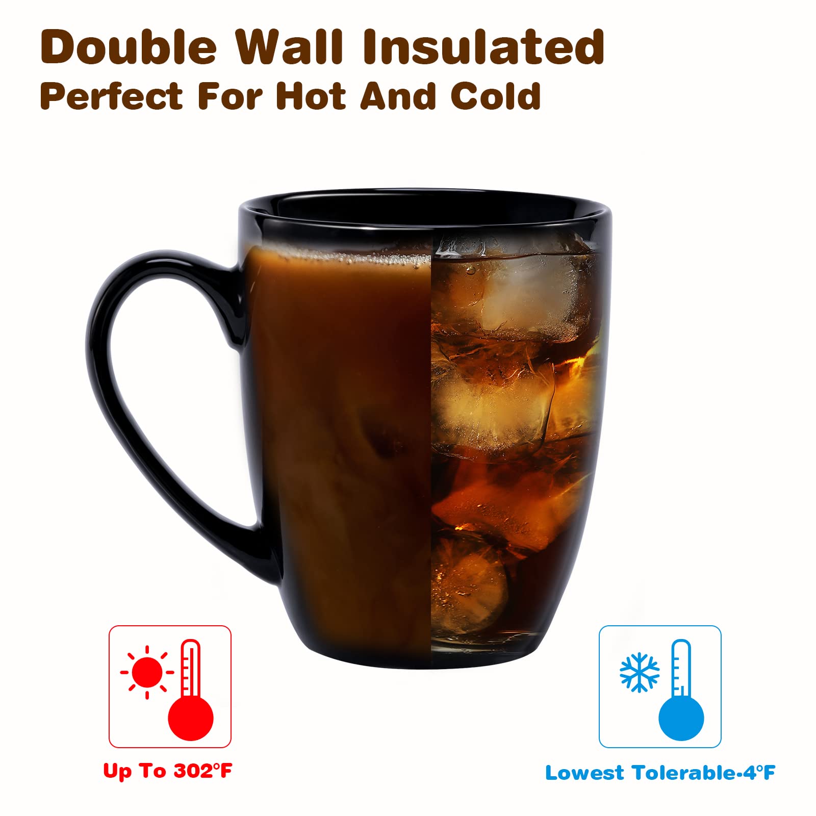 Urbanstrive 16 oz Large Coffee Mug with Handle Tea Cup Novelty Coffee Cup Idea Gift for Men Women Office Work, Black